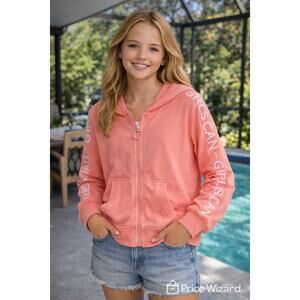 Ideology Girls XL Coral Zip Up Hoodie Graphic Sleee Athletic Light Sweatshirt